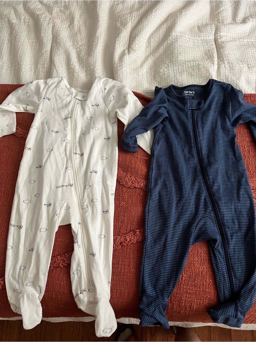 Carter's Navy Stripe and White Printed Footie Set